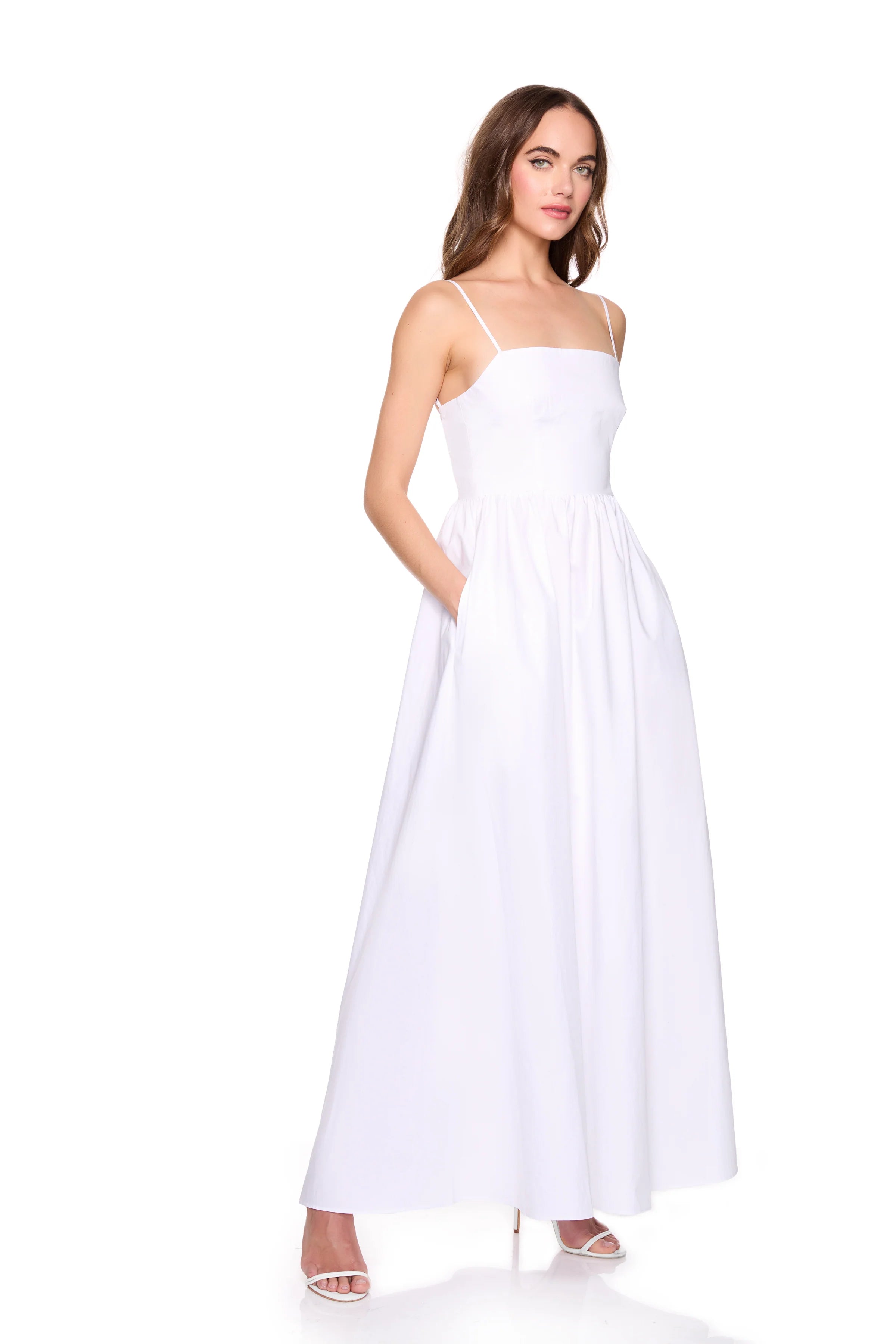 Poplin Lace Up String Maxi Dress