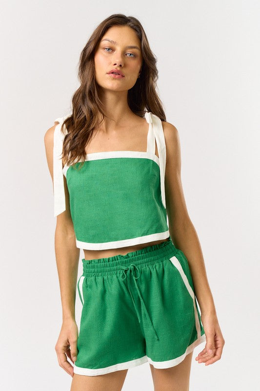 Bow Strap Contrast Short Set