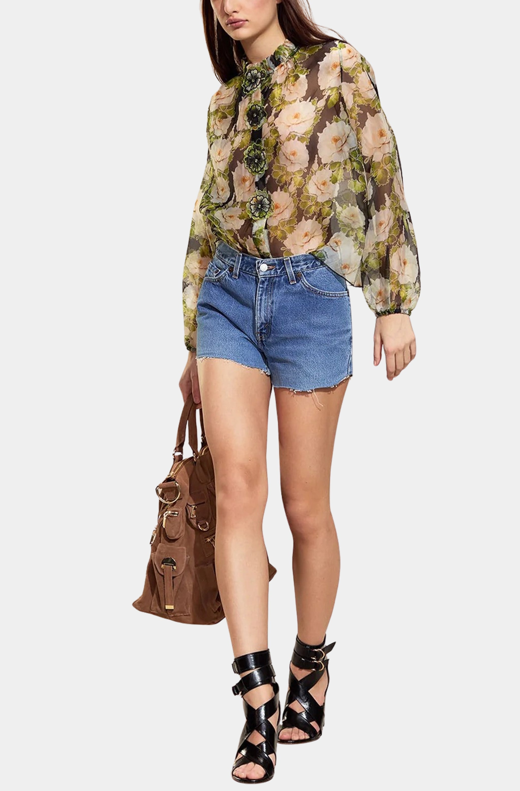 Silk Organza Flower Buttons Shirt