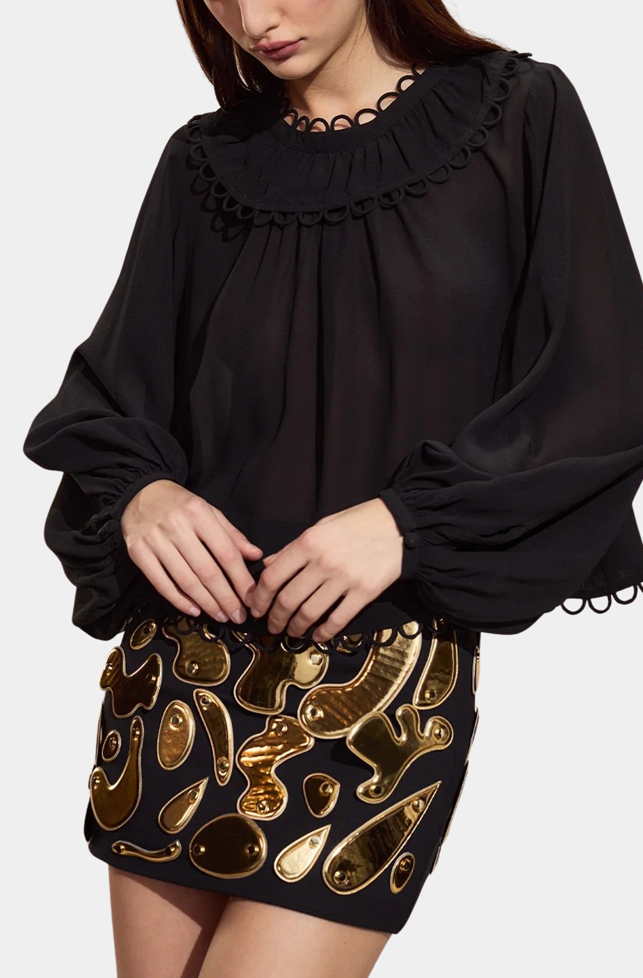 Ponte Knit Gold Applique Mini Skirt