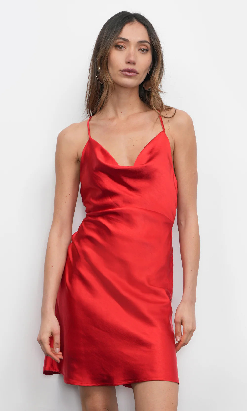 Lune Cowl Neck Cross Strap Mini Dress