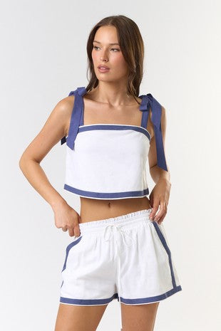 Bow Strap Contrast Short Set