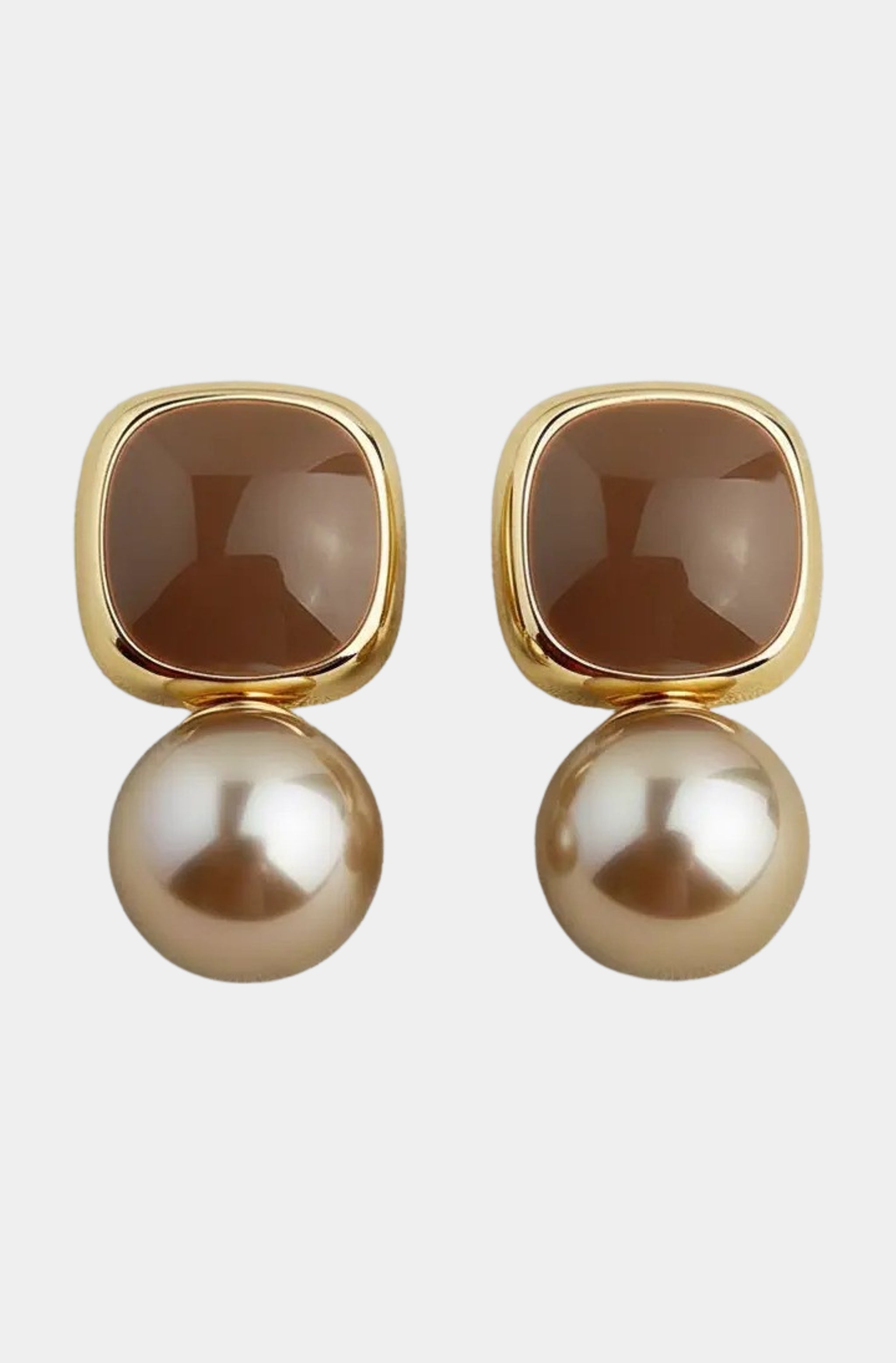 Vintage Inspired Square Enamel and Pearl Stud Earrings