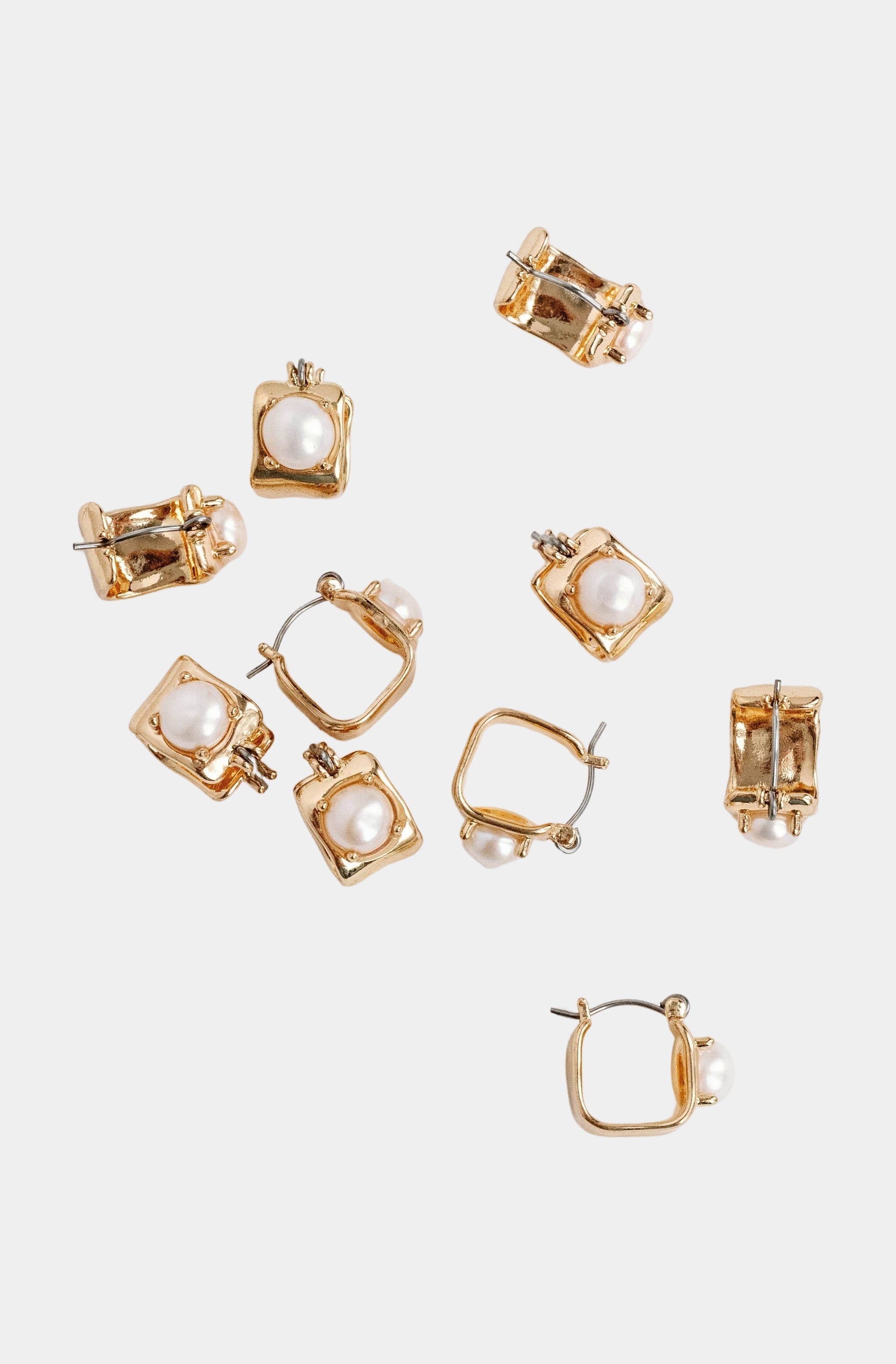 Vintage Mini Square Gold Pearl Huggie Hoop Earrings