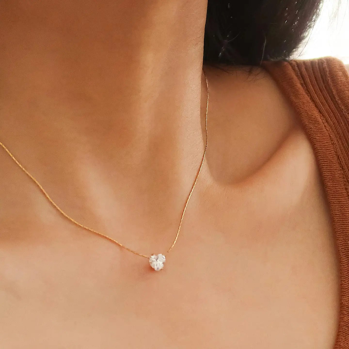 Bunny CZ Heart Pendant Necklace
