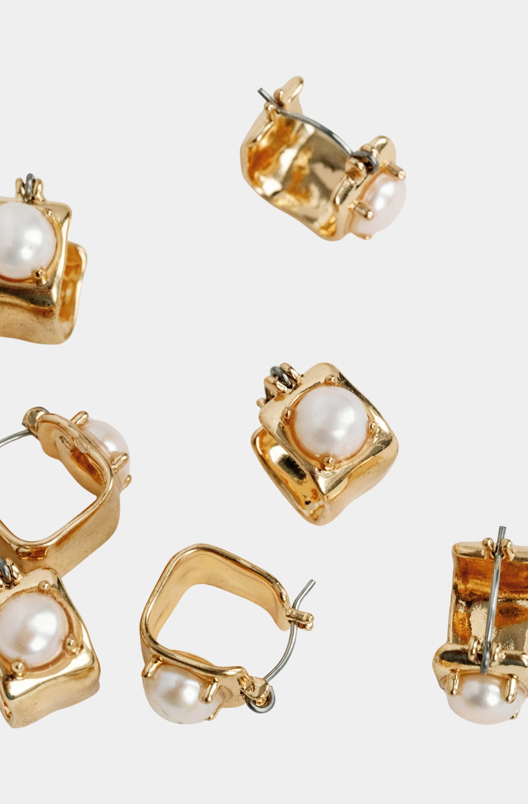 Vintage Mini Square Gold Pearl Huggie Hoop Earrings