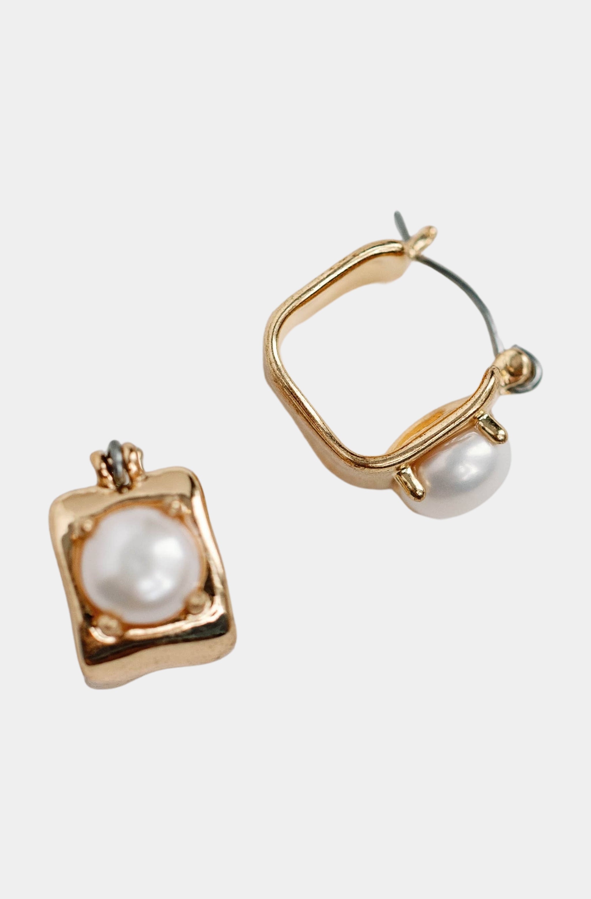 Vintage Mini Square Gold Pearl Huggie Hoop Earrings