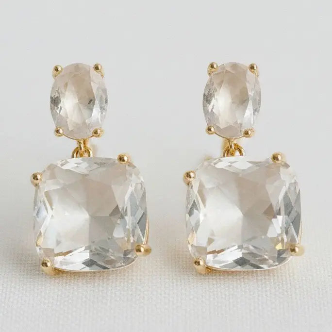 Square Gemstone Drop Earrings