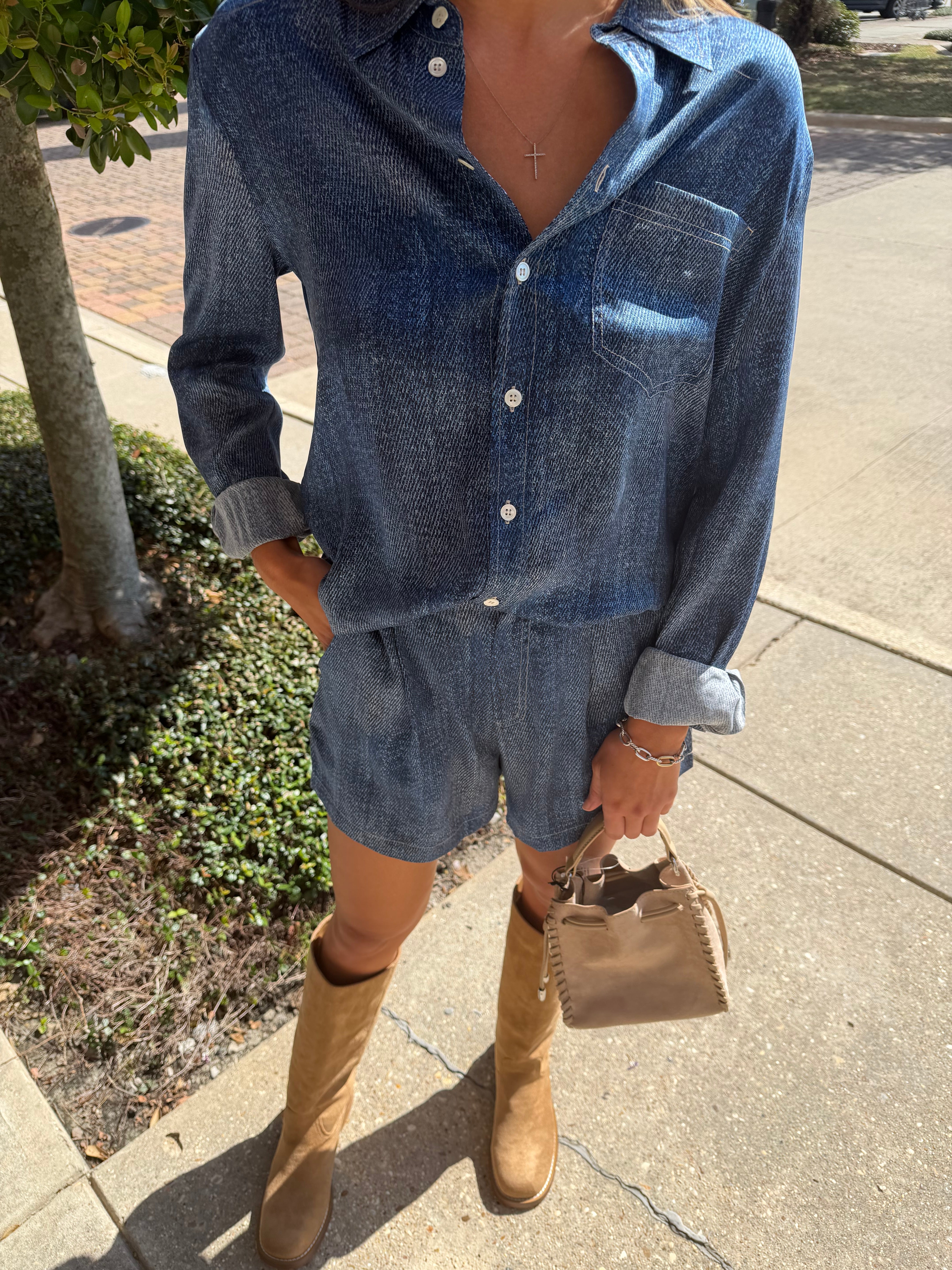 Flare Silk Jean Shorts