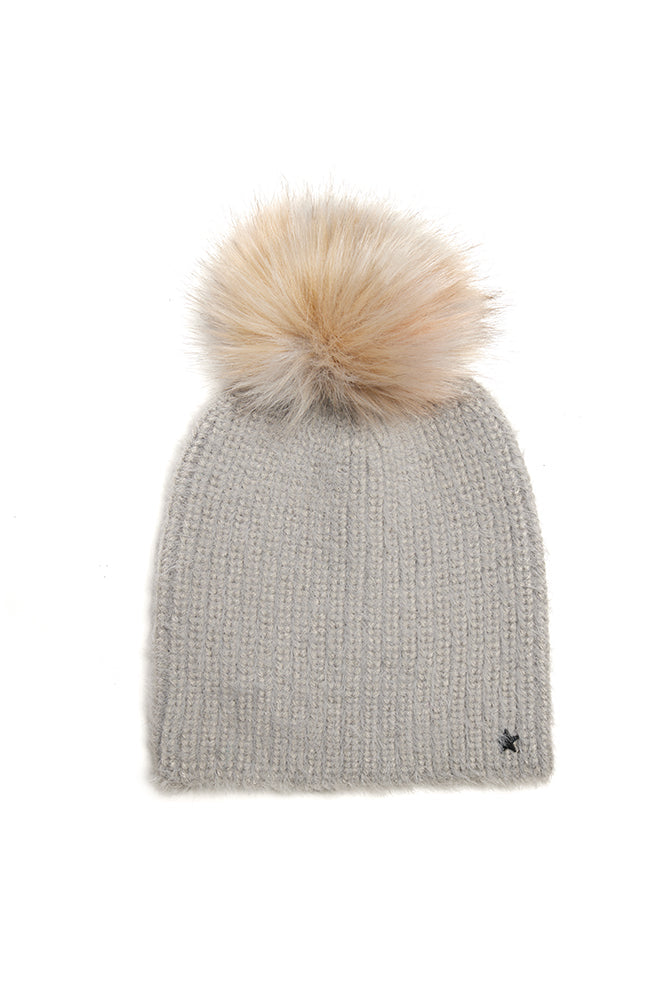 Faux Angora Hat with Multi Faux Pom