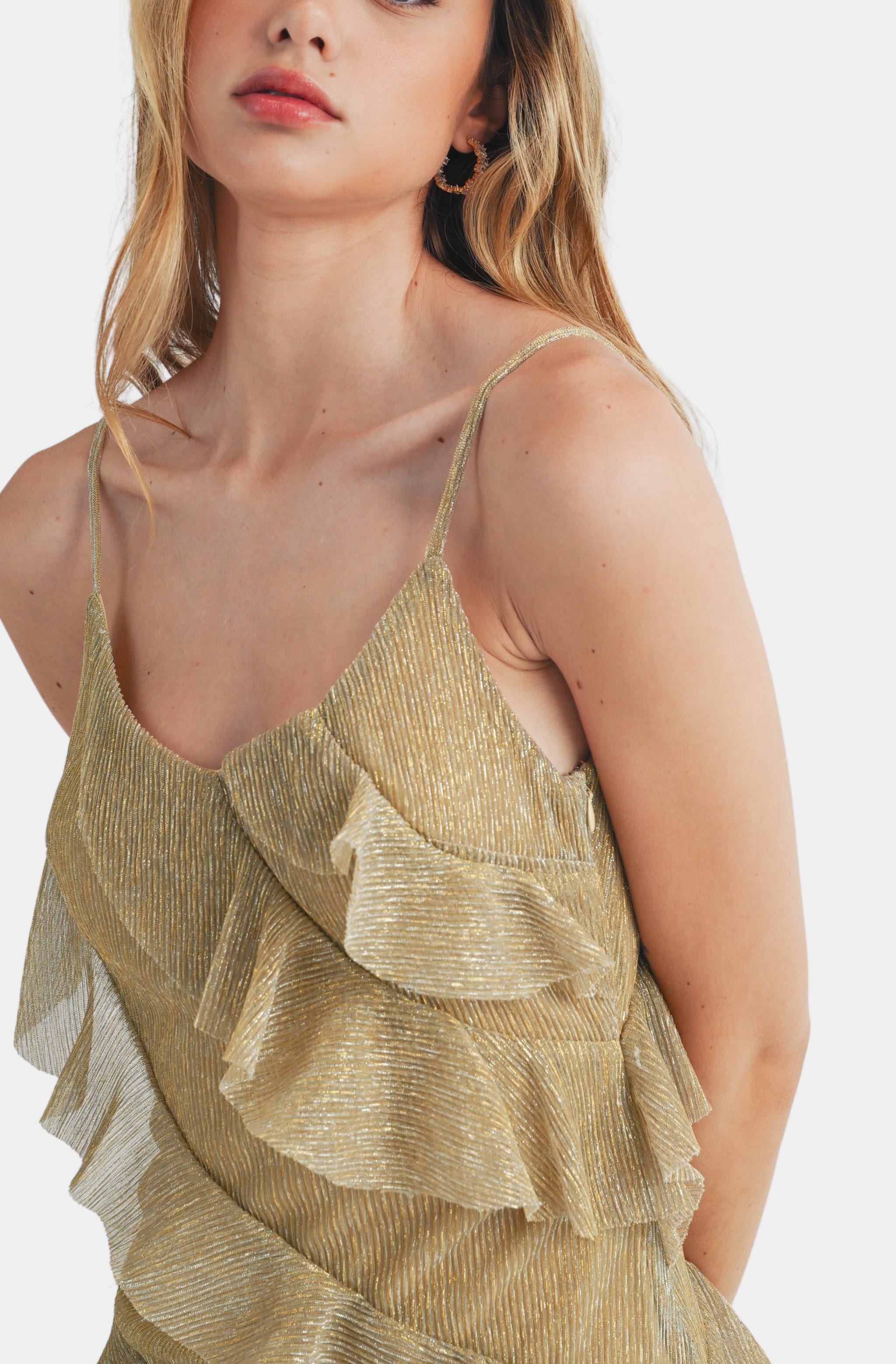Hausen Rebecca Ruffle Maxi Dress L Gold