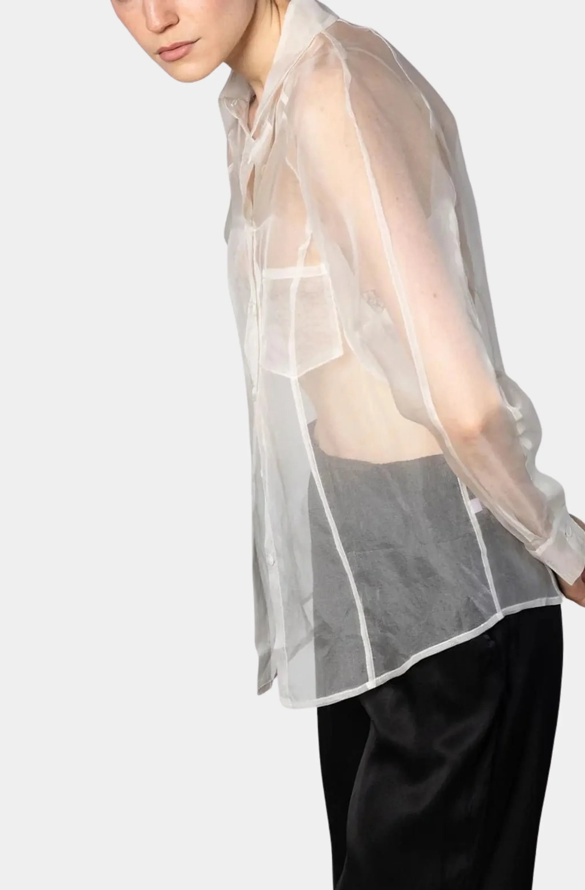 Sheer Organza Silk Structured Shirt