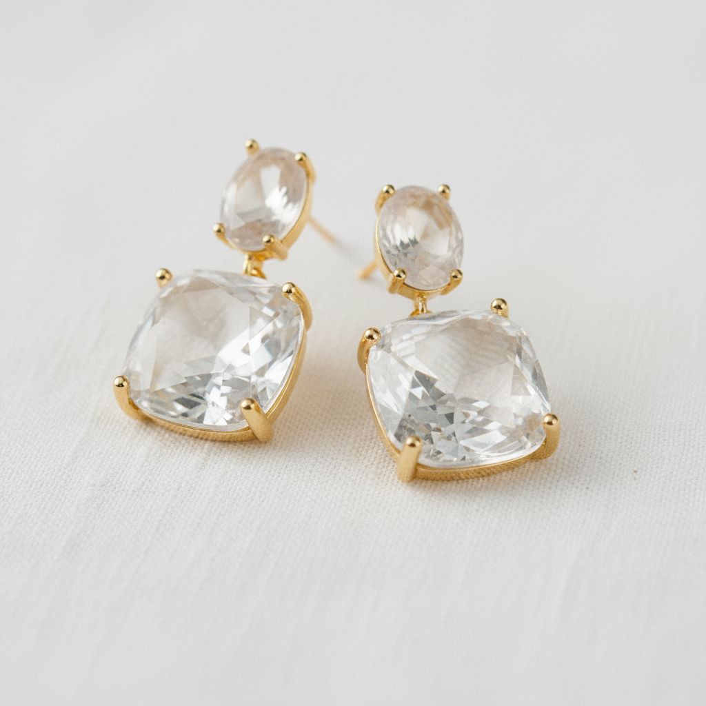 Square Gemstone Drop Earrings