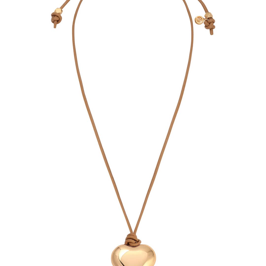 Heart Pendant Adjustable Cord Necklace in Tan